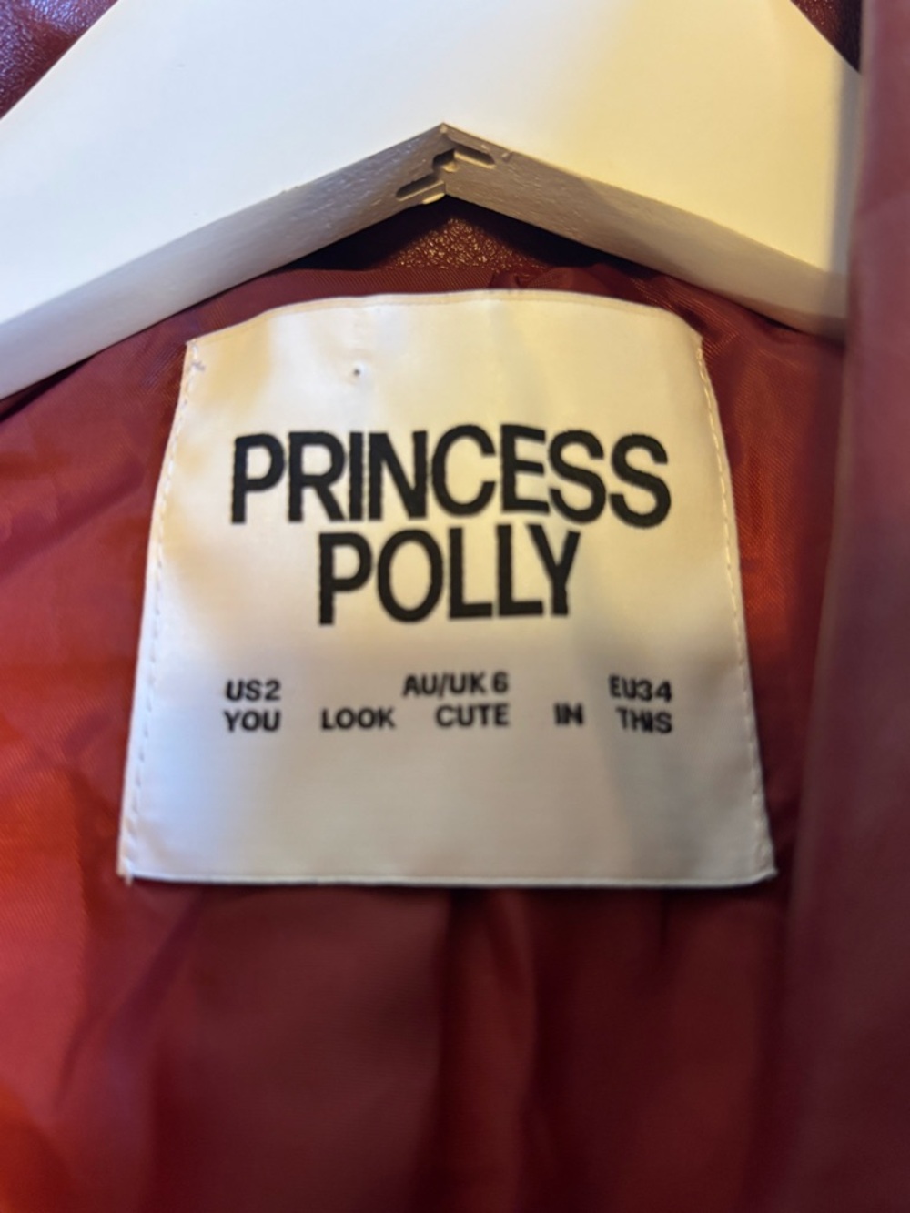 Princess Polly Callie Burgundy Faux Leather Bomber Jacket, size 6 - Picture 10 of 12